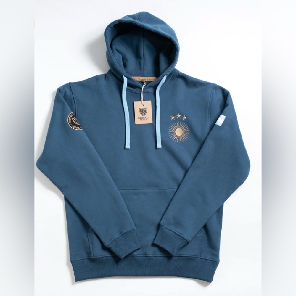 Football Town Blue Unisex Argentina El Sol Soccer Hoodie Embroidered Patches Med